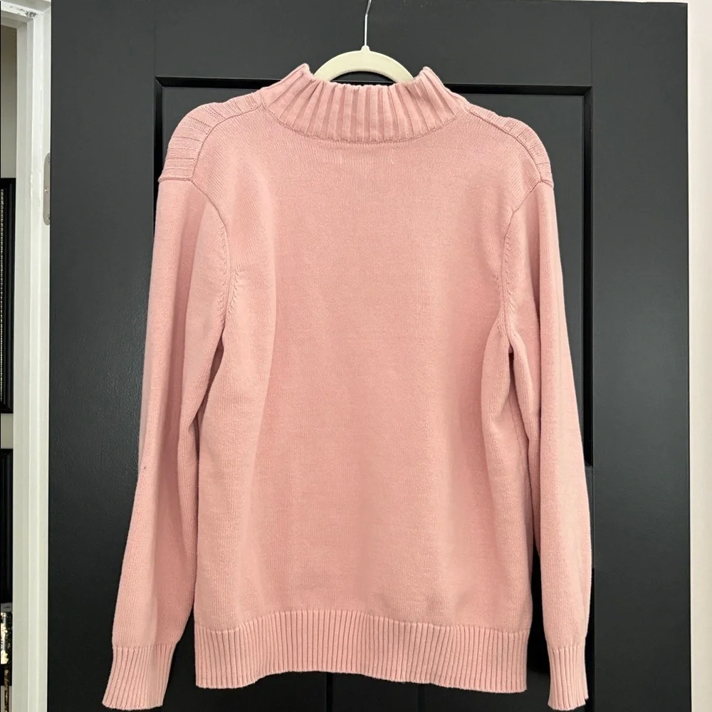 Karen Scott Soft Pink Cowl Neck Front Zip Sweater. 100% Cotton. Size XL